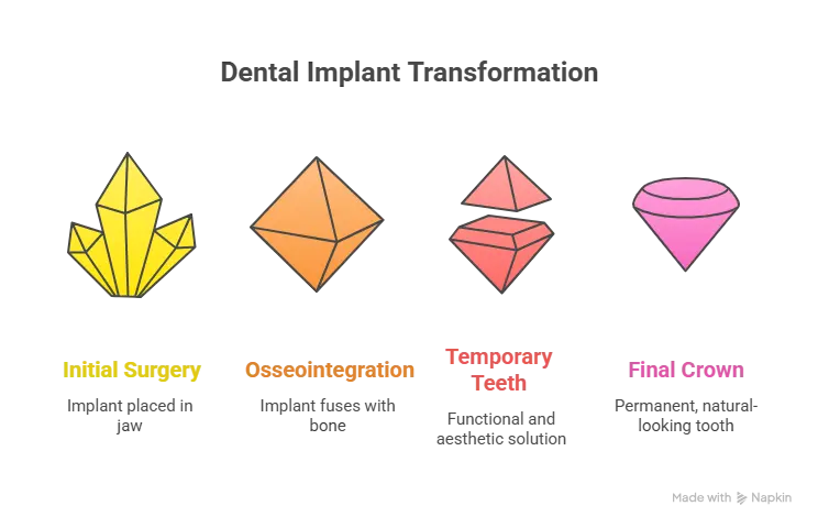 Dental implant process from surgery to final crown