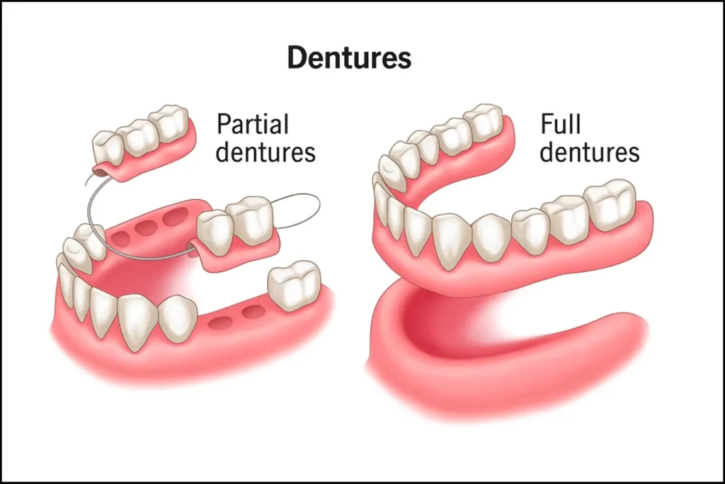 Diagram showing partial and full dentures